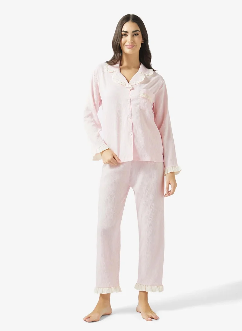 Ginger 2PC Lace Detail Button Up Shirt & Pyjama Set