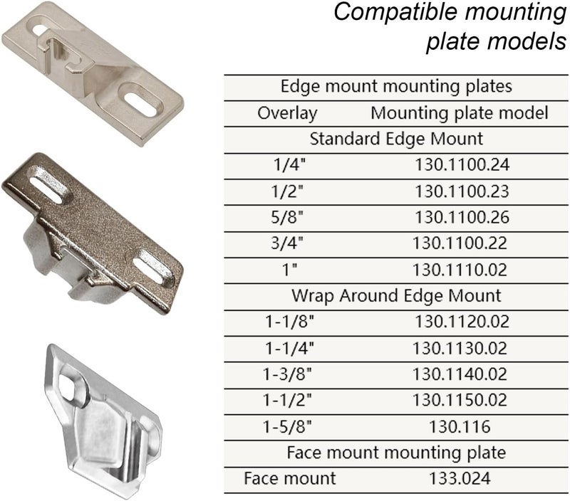 Holdly Replacement for Blum 110 Degree Screw-in Compact 33 Hinge, 8-Pack, Cabinet Door Hinges to Replace Original Blum Cabinet Hinges(Mounting Plate Not Included) - Image 3