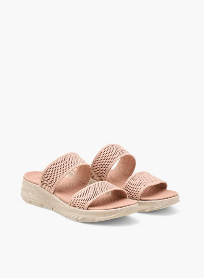 Le Confort PINK Textured Slip-On Strap Sandals with Platform Heels for Women | Best Price UAE