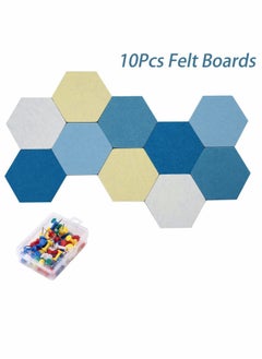YQbest Self Adhesive Bulletin Boards 10Pcs 15cm Hexagon Felt Board Tiles with Push Pins for Walls Cork Pin Pictures Photos Memos  - Image 3