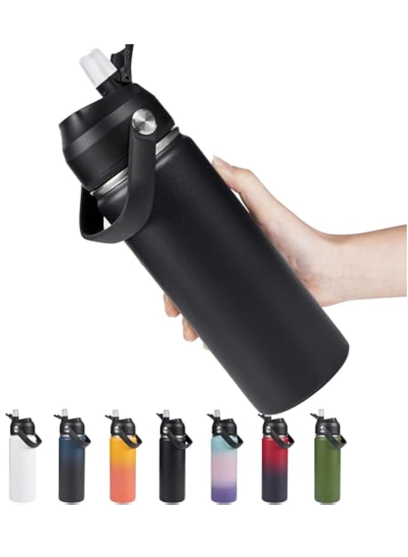 Arabest 18oz Insulated Stainless Steel Water Bottle, Wide Mouth Double Wall Vacuum, Silicone Straw, Sweat & Leak Proof, BPA Free Insulated Water Flask for Travel, Keep Cold 24h Hot 12h, Black - Image 1