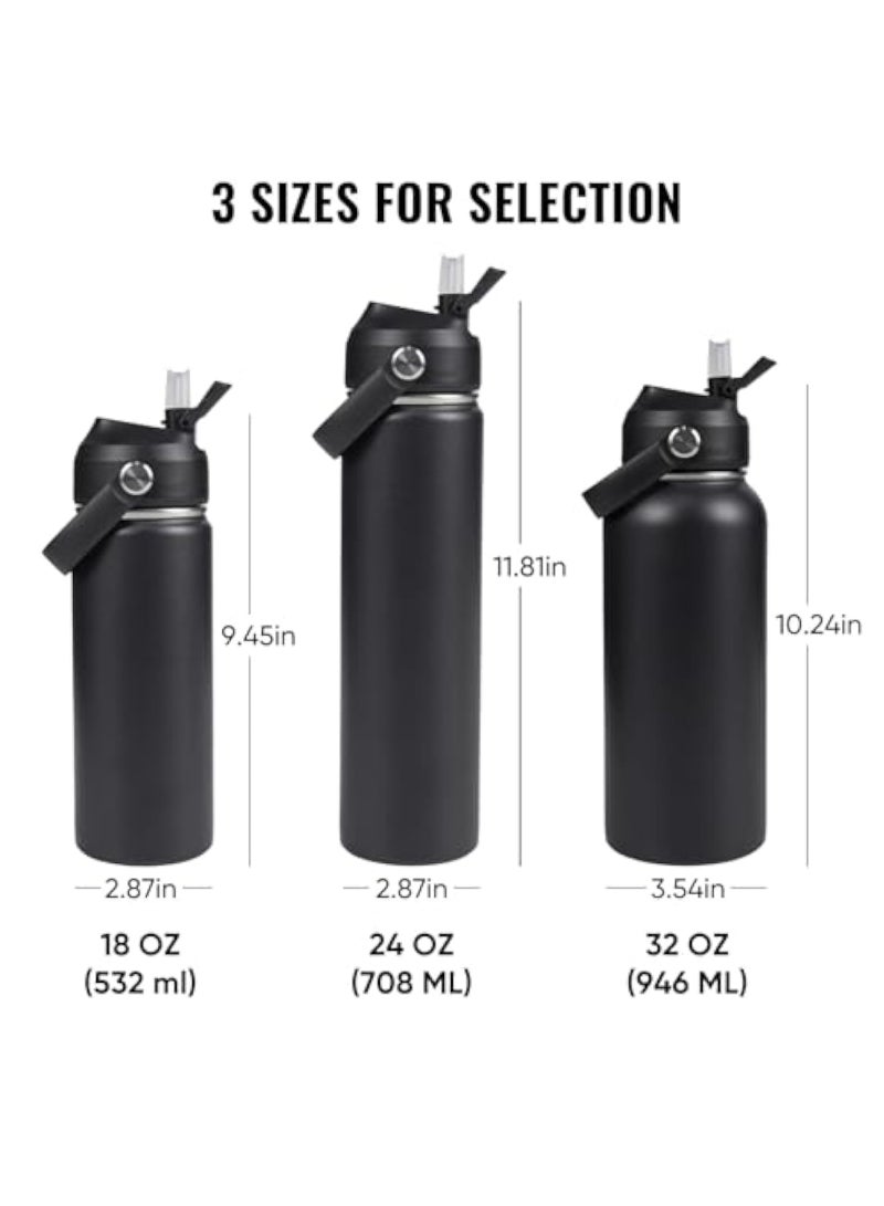 Arabest 18oz Insulated Stainless Steel Water Bottle, Wide Mouth Double Wall Vacuum, Silicone Straw, Sweat & Leak Proof, BPA Free Insulated Water Flask for Travel, Keep Cold 24h Hot 12h, Black - Image 2