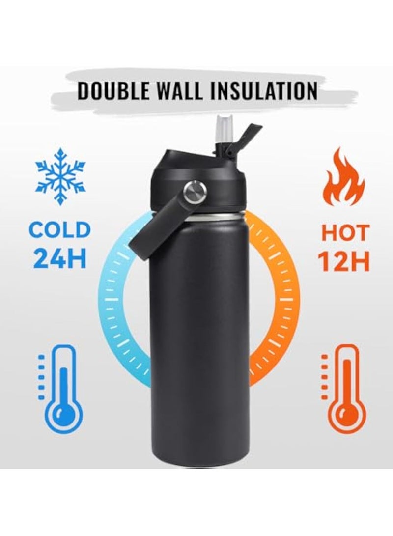 Arabest 18oz Insulated Stainless Steel Water Bottle, Wide Mouth Double Wall Vacuum, Silicone Straw, Sweat & Leak Proof, BPA Free Insulated Water Flask for Travel, Keep Cold 24h Hot 12h, Black - Image 3