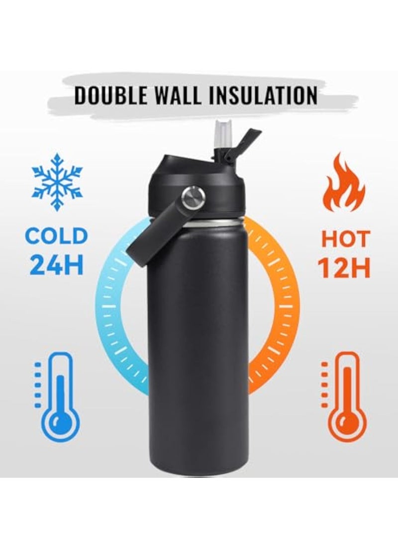 Arabest 18oz Insulated Stainless Steel Water Bottle, Wide Mouth Double Wall Vacuum, Silicone Straw, Sweat & Leak Proof, BPA Free Insulated Water Flask for Travel, Keep Cold 24h Hot 12h, Black - Image 5