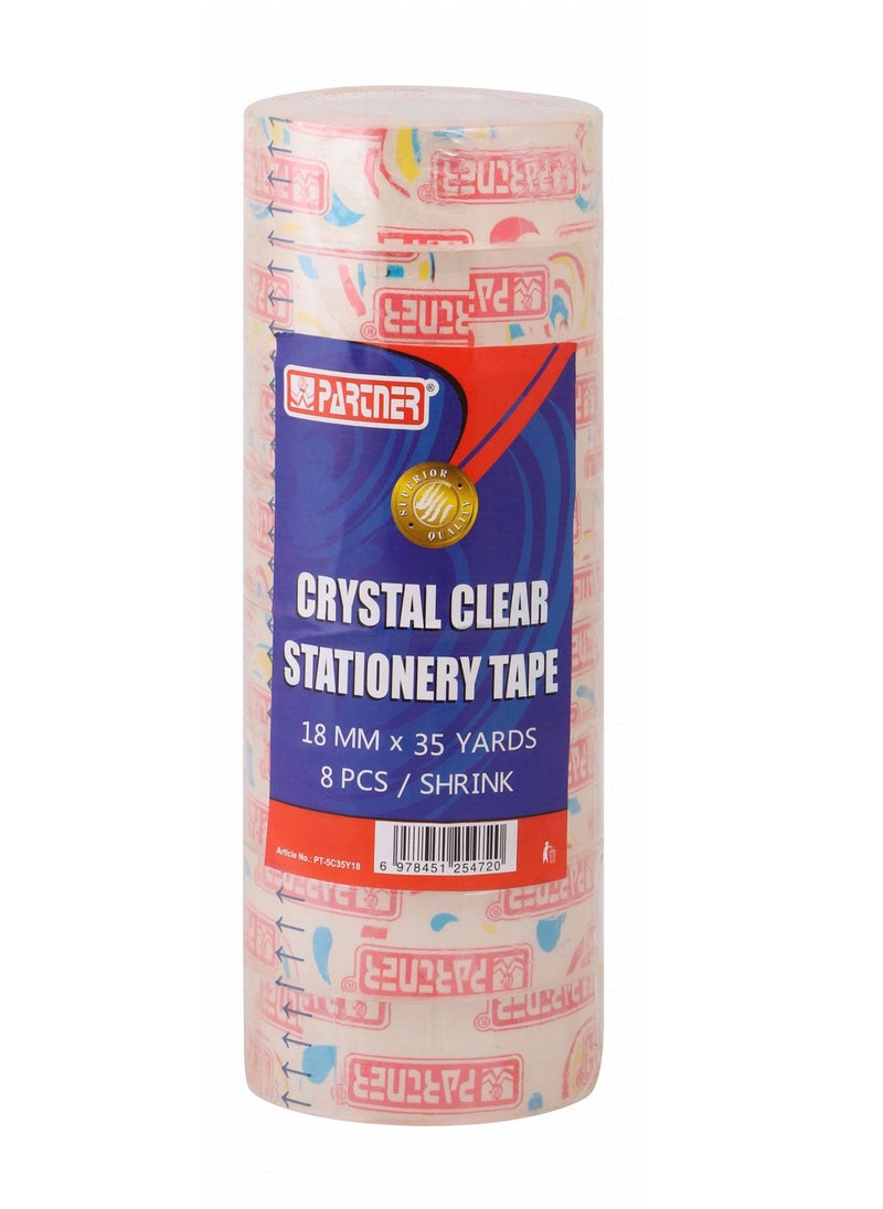 PARTNER - 8-Piece Clear Clear Stationery Tape 18mm Width - Image 1