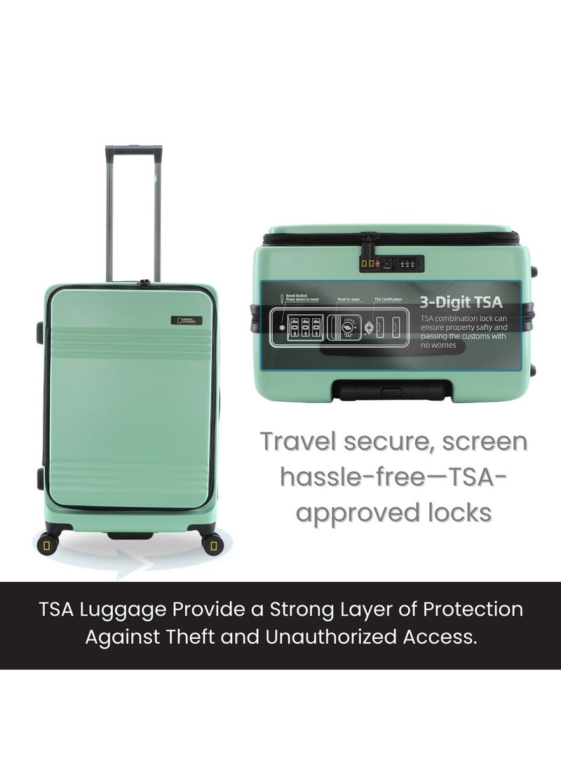 National Geographic Lodge Check-In Medium Travel Suitcase, 100% PC Durable Lightweight Hard Shell Expandable Luggage, 4 Double Wheel, TSA Lock Trolley Bag Jade (60 cm/24 Inch).