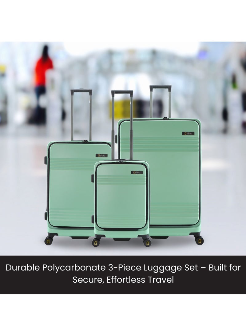 National Geographic Lodge Check-In Medium Travel Suitcase, 100% PC Durable Lightweight Hard Shell Expandable Luggage, 4 Double Wheel, TSA Lock Trolley Bag Jade (60 cm/24 Inch).