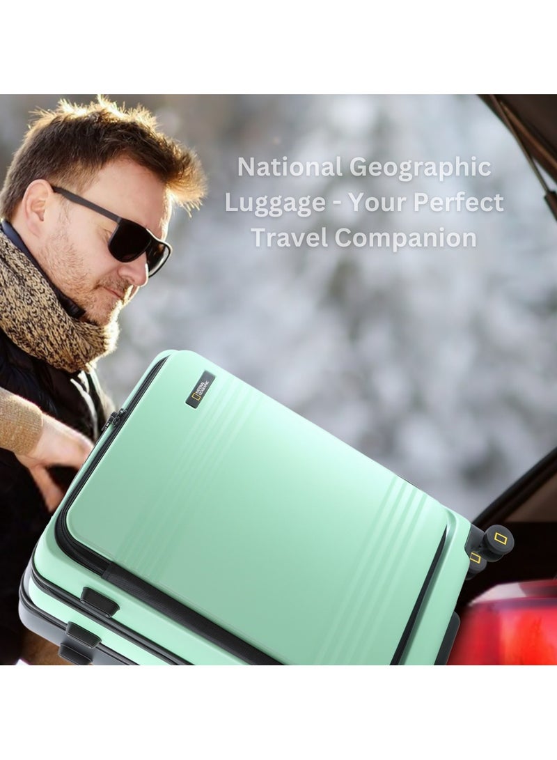National Geographic Lodge Check-In Medium Travel Suitcase, 100% PC Durable Lightweight Hard Shell Expandable Luggage, 4 Double Wheel, TSA Lock Trolley Bag Jade (60 cm/24 Inch).