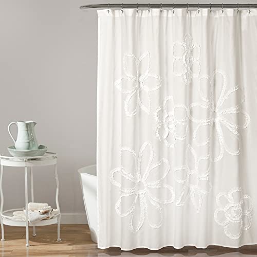 Lush Decor White Ruffle Flower Polyester Shower Curtain, 72" x 72" - Image 1