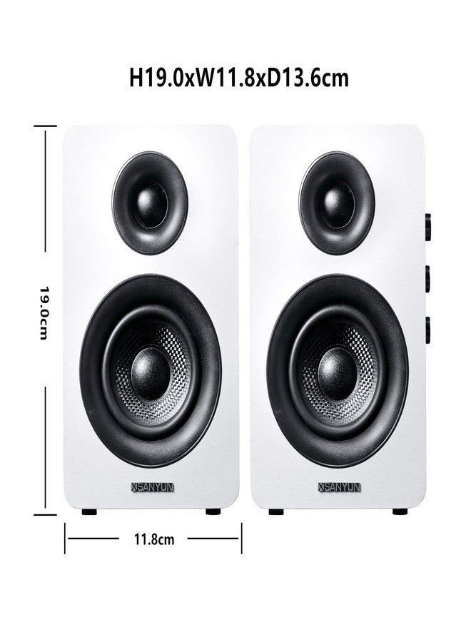 Sanyun SW208 3" Active Bluetooth 5.0 Bookshelf Speakers - 60W Carbon Fiber Speaker Unit - Built-in 24bit DAC Dynamic 3D Surround Sound 2.0 Computer PC Monitor Gaming (Pair, White) - Image 2