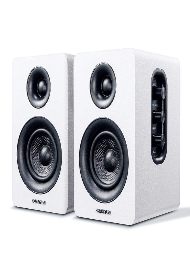 Sanyun SW208 3" Active Bluetooth 5.0 Bookshelf Speakers - 60W Carbon Fiber Speaker Unit - Built-in 24bit DAC Dynamic 3D Surround Sound 2.0 Computer PC Monitor Gaming (Pair, White) - Image 1