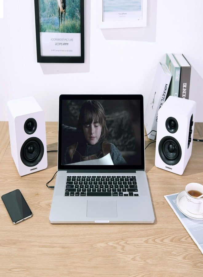 Sanyun SW208 3" Active Bluetooth 5.0 Bookshelf Speakers - 60W Carbon Fiber Speaker Unit - Built-in 24bit DAC Dynamic 3D Surround Sound 2.0 Computer PC Monitor Gaming (Pair, White) - Image 5