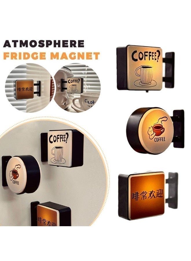 Illuminated Coffee Corner Refrigerator Magnet, Luminous Decorative Fridge Sticker - Image 1