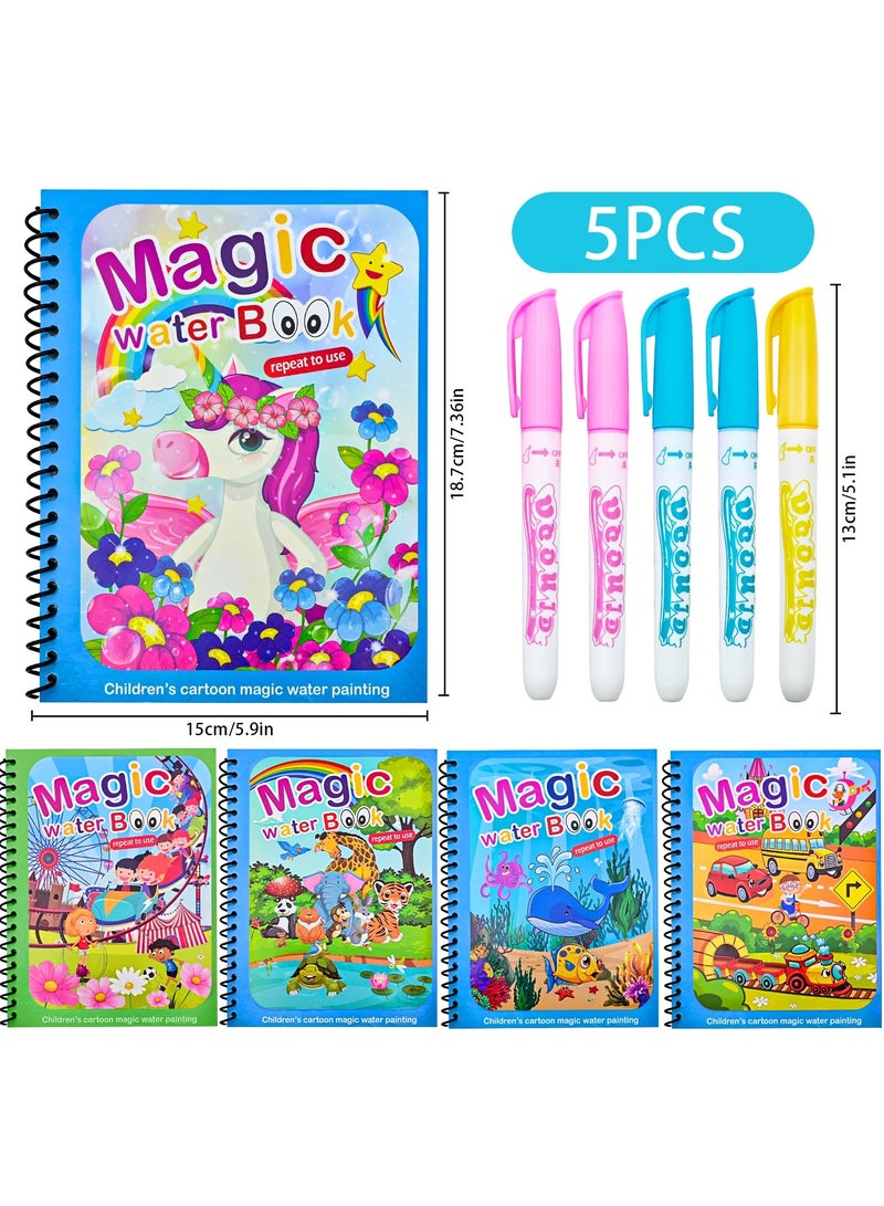 Mr. Penda 5Pcs Water Magic Colouring Book, Reusable Water Colouring Books for Children, Magic Water Colouring Book with Water Pens, Magic Painting Book for Kids 3 4 5 6 Year Old Boys Girls - Image 2