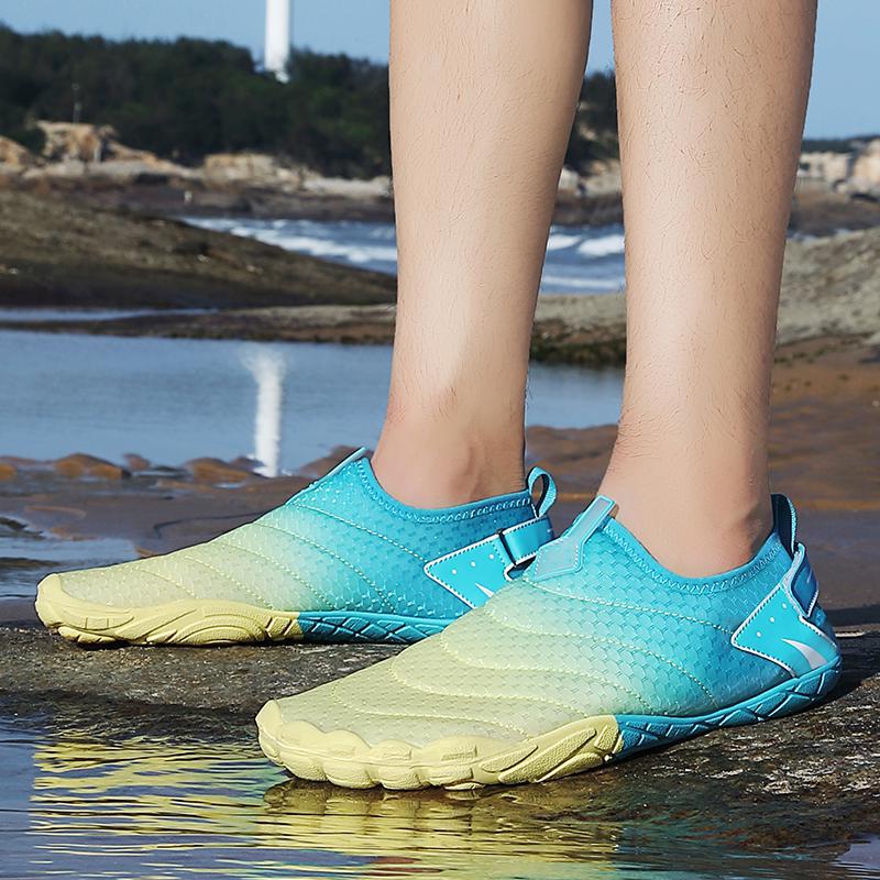 Generic New Large Size Outdoor Beach Swimming Shoes Drainage Quick-drying Non-slip Breathable Wading Shoes Tracing Shoes Fitness Yoga Shoes ZB02 blue yellow 