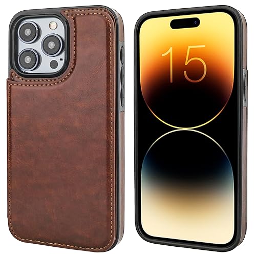 OT ONETOP ONETOP Compatible with iPhone 15 Pro Max Wallet Case with Card Holder, PU Leather Kickstand Card Slots Case, Double Magnetic Clasp and Durable Shockproof Cover 6.7 Inch (Brown) - Image 3