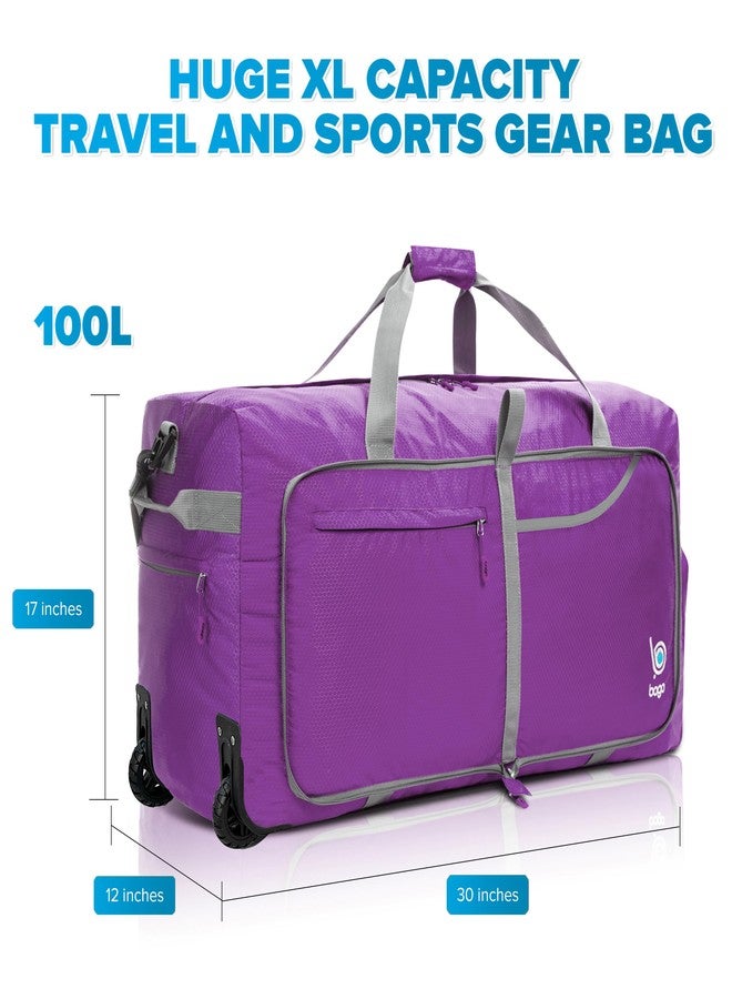 Bago Rolling Duffle Bag with Wheels - 30" 100L Foldable Weekender Bag, Waterproof Travel Duffel Bag, Heavy Duty Light Weight Duffle Bag for Traveling, Rolling Duffel Bag with Wheels (Purple) - Image 3
