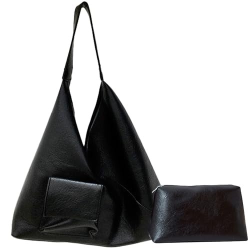 SIBY Soft PU Leather Hobo Bag for Women | Snap Lock Tote with Small Zipper Purse |Large Capacity Daily Shoulder Bag- Black - Image 1