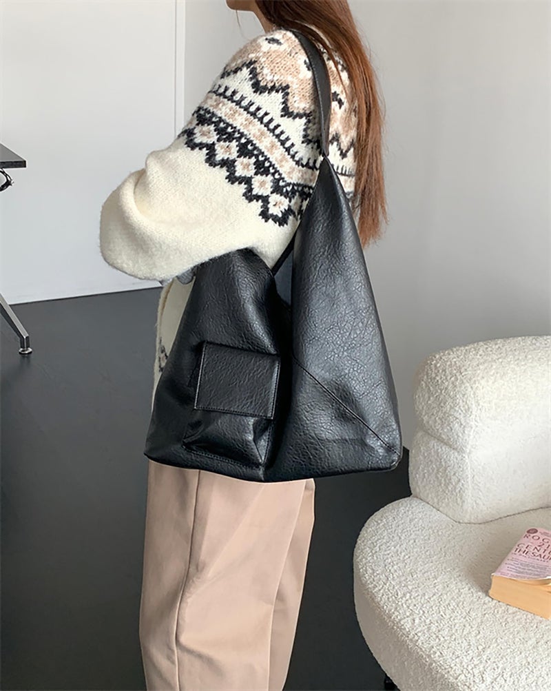 SIBY Soft PU Leather Hobo Bag for Women | Snap Lock Tote with Small Zipper Purse |Large Capacity Daily Shoulder Bag- Black - Image 5
