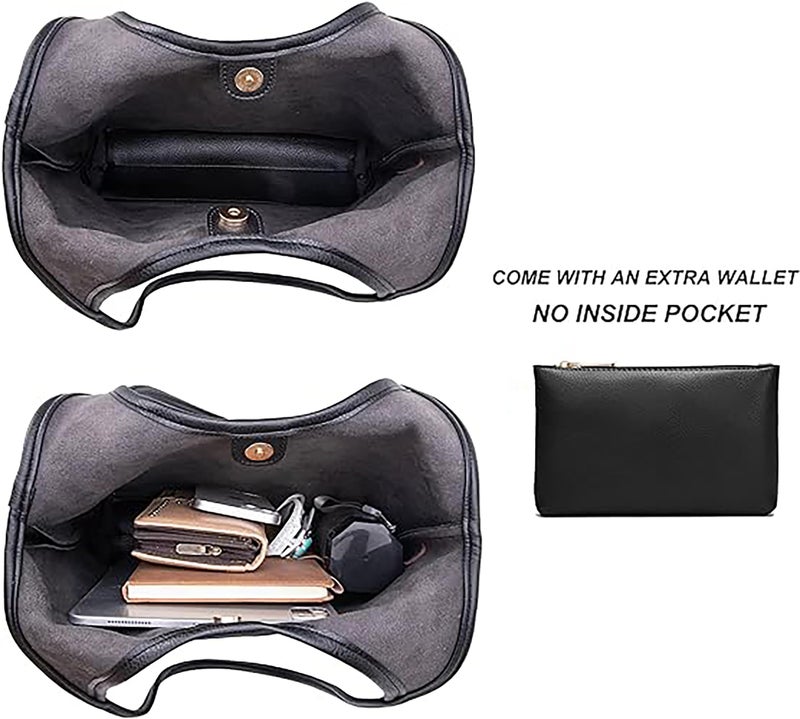 SIBY Soft PU Leather Hobo Bag for Women | Snap Lock Tote with Small Zipper Purse |Large Capacity Daily Shoulder Bag- Black - Image 4