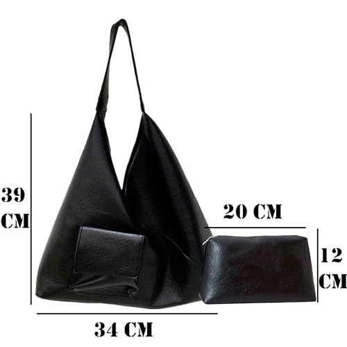 SIBY Soft PU Leather Hobo Bag for Women | Snap Lock Tote with Small Zipper Purse |Large Capacity Daily Shoulder Bag- Black - Image 2