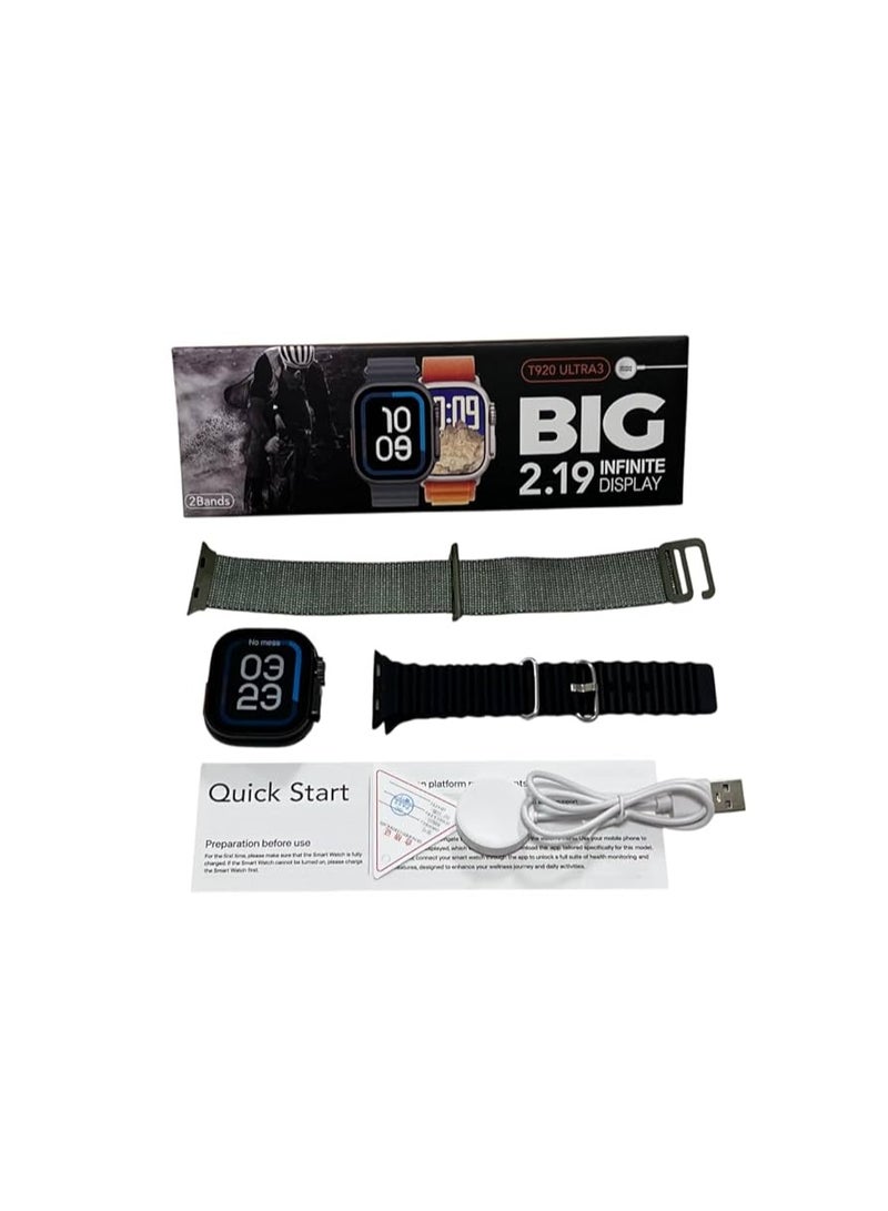 T920 Ultra 3 Smart Watch  Black with 2 Straps - Image 2