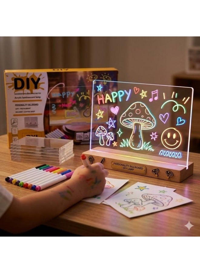 DIY Acrylic LED Writing Board Lamp - Personalized Message Note Board with Colorful Markers - Creative Illuminated Night Light and Decorative Message Memo Board for Home, Desk, and Office - Image 1