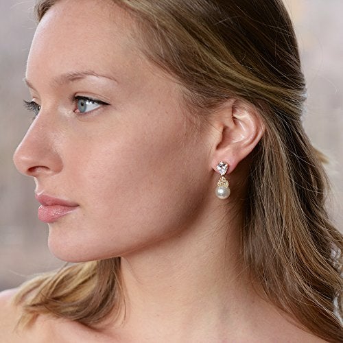 Mariell Cubic Zirconia Pearl Drop Wedding Earrings for Brides, Ivory Bridal Pearl Earrings for Bridesmaid, Gold Pearl Earrings, Jewelry Gift - Image 2