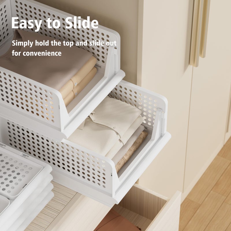 Proarea Stackable Plastic Storage Basket Closet Organizer Bin Foldable Clothes Organizer Storage Drawer Shelf Container for Living Room Bathroom Kitchen Office Laundry Room - Image 3