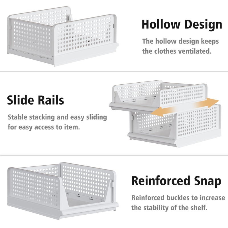 Proarea Stackable Plastic Storage Basket Closet Organizer Bin Foldable Clothes Organizer Storage Drawer Shelf Container for Living Room Bathroom Kitchen Office Laundry Room - Image 4