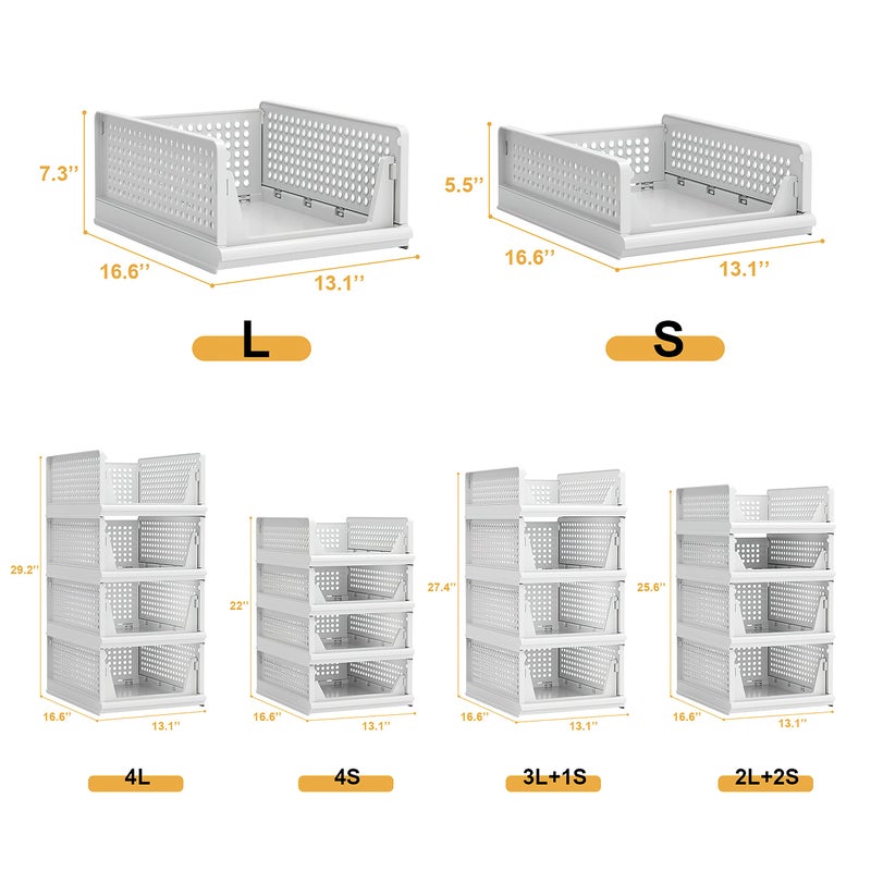 Proarea Stackable Plastic Storage Basket Closet Organizer Bin Foldable Clothes Organizer Storage Drawer Shelf Container for Living Room Bathroom Kitchen Office Laundry Room - Image 5