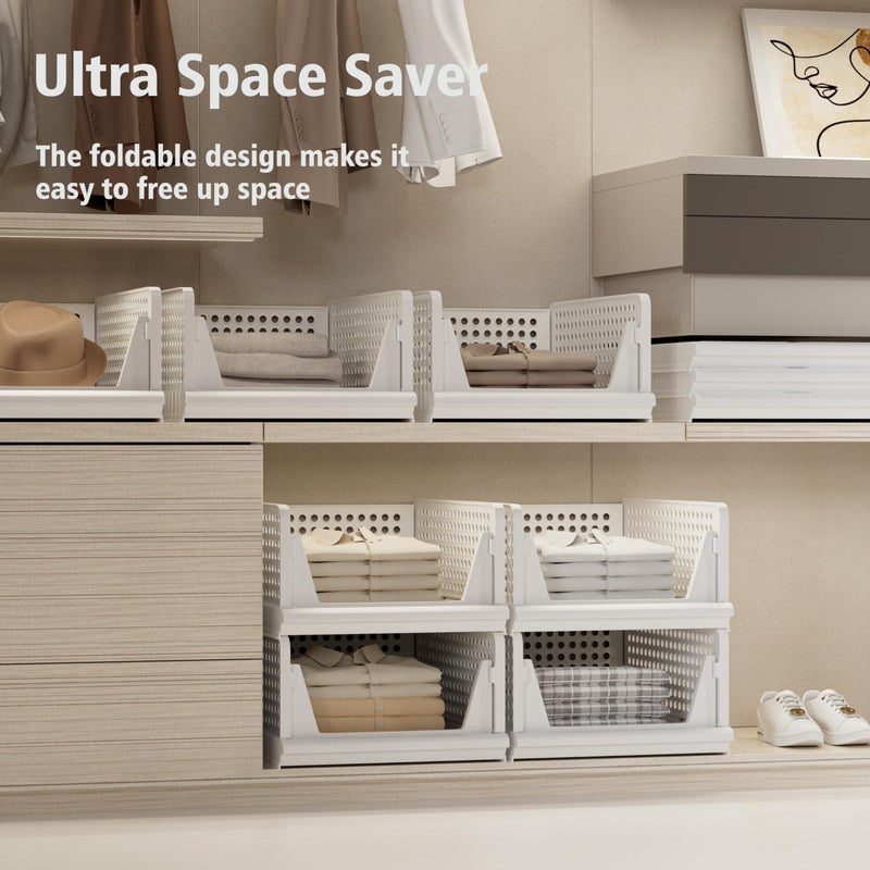 Proarea Stackable Plastic Storage Basket Closet Organizer Bin Foldable Clothes Organizer Storage Drawer Shelf Container for Living Room Bathroom Kitchen Office Laundry Room - Image 2