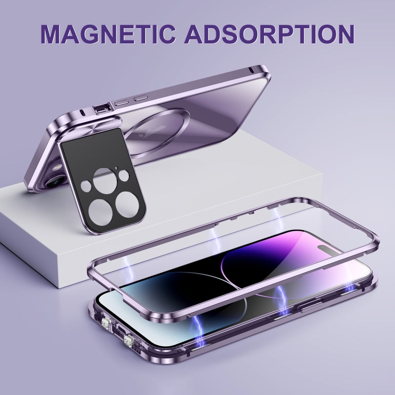 HuHa Case Cover For iPhone 13 Large Window Holder MagSafe Magnetic Metal Phone Case(Silver) - Image 3