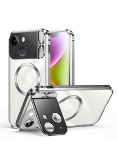 Generic Case Cover For iPhone 13 Large Window Holder MagSafe Magnetic Metal Phone Case Silver 