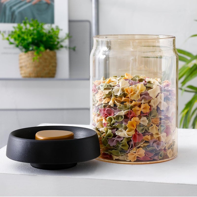 UMAI Borosilicate Glass Jars for Kitchen Storage with Vacuum Plastic Lid | 900ml | Multipurpose Airtight Storage Jars for Cookies, Snacks, Spices, Coffee, Tea, Sugar | Amber Color | Leakproof - Image 1