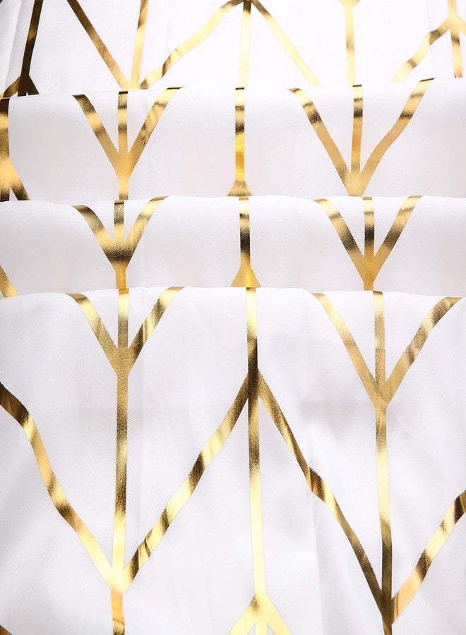 JTMall Shower Curtain with Gold Chevron, Geometric Pattern, Gold Shower Curtain Hooks/Rings, White Fabric, 72" x 72", Bathroom Decor (Golden Stripes) - Image 3