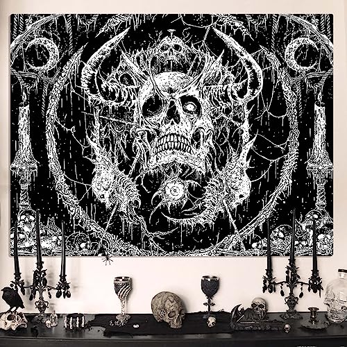 Lifeella Skull Tapestry, Gothic Horror Moon Skeleton Mystic Dark Tapestries for Bedroom Grunge Wall Hanging Black and White 44 x 60 inch - Image 3