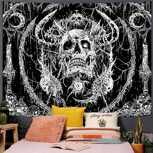 Lifeella Skull Tapestry, Gothic Horror Moon Skeleton Mystic Dark Tapestries for Bedroom Grunge Wall Hanging Black and White 44 x 60 inch - Image 2