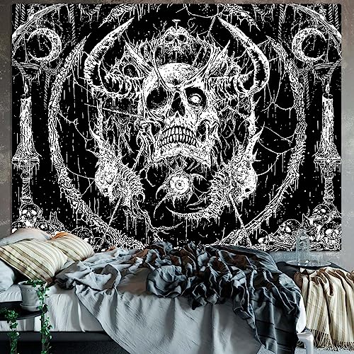 Lifeella Skull Tapestry, Gothic Horror Moon Skeleton Mystic Dark Tapestries for Bedroom Grunge Wall Hanging Black and White 44 x 60 inch - Image 4