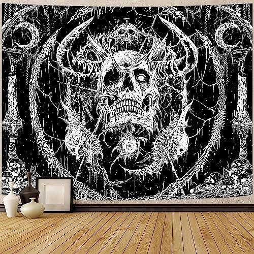 Lifeella Skull Tapestry, Gothic Horror Moon Skeleton Mystic Dark Tapestries for Bedroom Grunge Wall Hanging Black and White 44 x 60 inch - Image 1