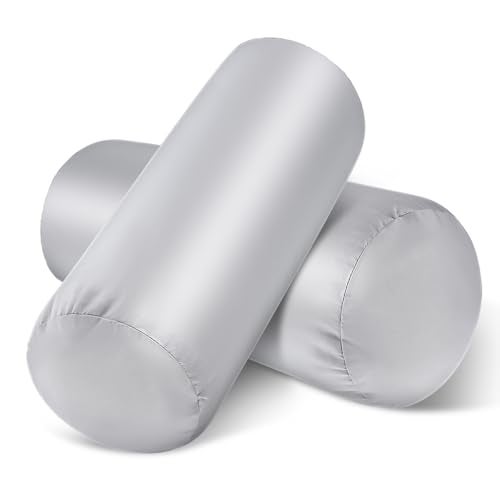 Lnngub 2 Packs Round Neck Pillow Case Covers, 16x5.9inch Cervical Neck Roll Pillow Cover Soft Round Pillow Covers with Zipper Bolster Pillowcases Silk Pillow Case Covers for Hair & Skin(Only Case) - Image 1