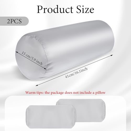 Lnngub 2 Packs Round Neck Pillow Case Covers, 16x5.9inch Cervical Neck Roll Pillow Cover Soft Round Pillow Covers with Zipper Bolster Pillowcases Silk Pillow Case Covers for Hair & Skin(Only Case) - Image 2