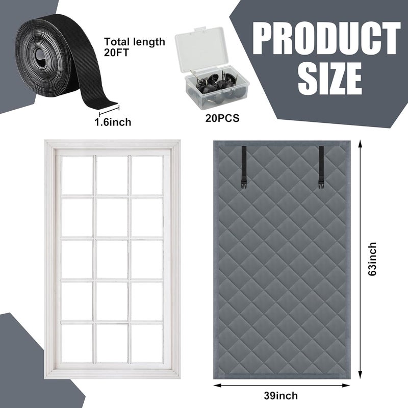 Fairooth Winter Insulated Window Cover 39in x 63in Thermal Insulated Window Cover 3 Layer Oxford Cloth Cotton Windows Blanket Heavy Duty Windows Insulation Kit for Winter to Keep Warm, Gray - Image 2