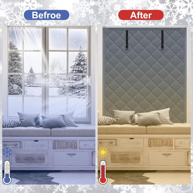 Fairooth Winter Insulated Window Cover 39in x 63in Thermal Insulated Window Cover 3 Layer Oxford Cloth Cotton Windows Blanket Heavy Duty Windows Insulation Kit for Winter to Keep Warm, Gray - Image 3