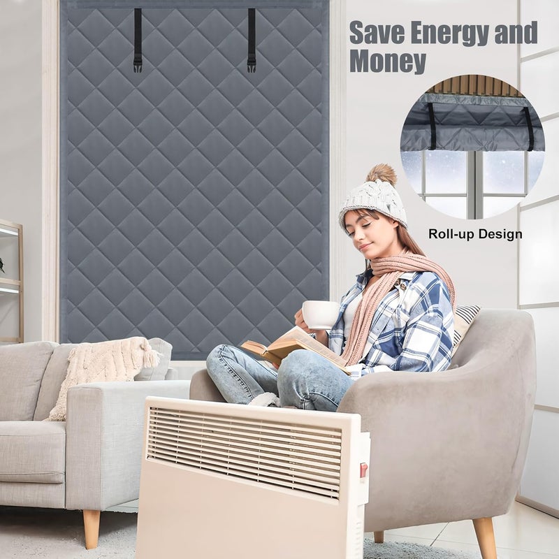 Fairooth Winter Insulated Window Cover 39in x 63in Thermal Insulated Window Cover 3 Layer Oxford Cloth Cotton Windows Blanket Heavy Duty Windows Insulation Kit for Winter to Keep Warm, Gray - Image 4
