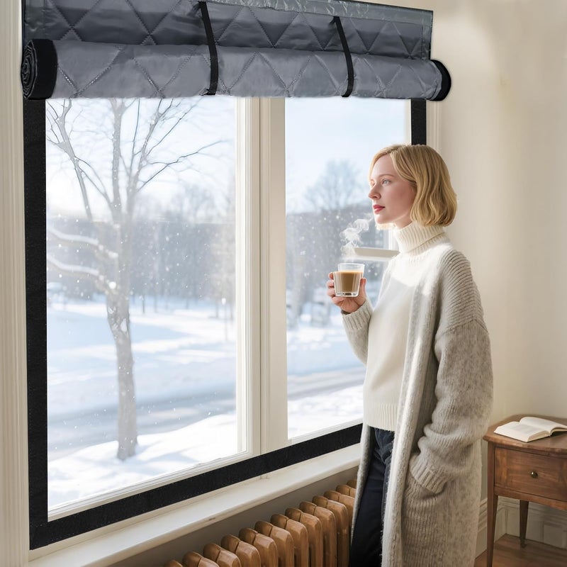 Fairooth Winter Insulated Window Cover 39in x 63in Thermal Insulated Window Cover 3 Layer Oxford Cloth Cotton Windows Blanket Heavy Duty Windows Insulation Kit for Winter to Keep Warm, Gray - Image 5