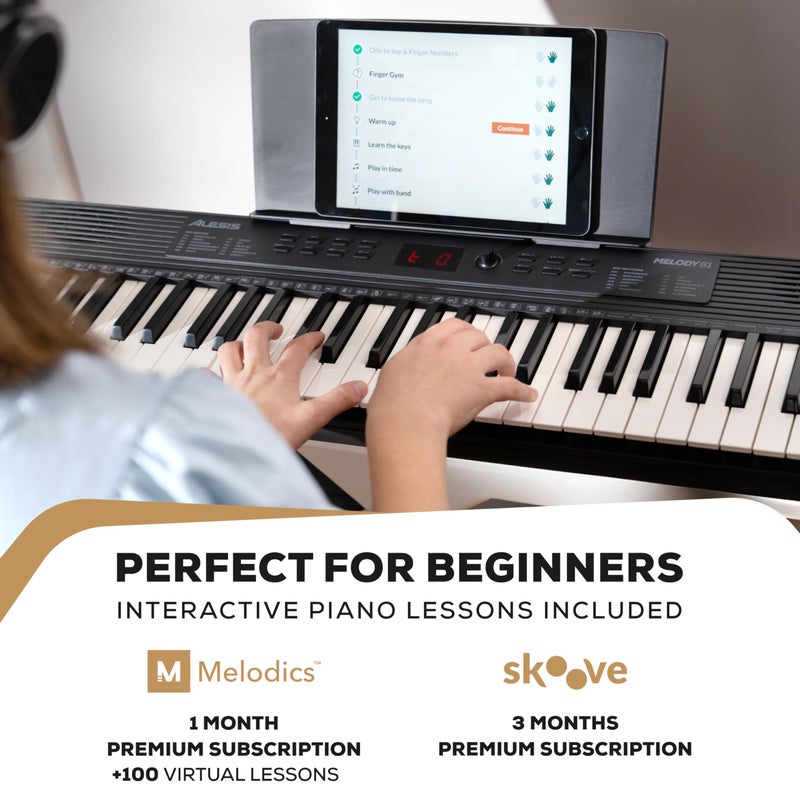 Alesis بيانو الكيبورد أليسيز ميلودي 61 MK4 للمبتدئين مع 61 مفتاح، مكبرات صوت، حامل، مقعد، سماعات، حامل لوح/نوتة موسيقية، 300 صوت ودروس موسيقية - Image 2