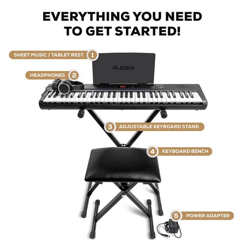 Alesis بيانو الكيبورد أليسيز ميلودي 61 MK4 للمبتدئين مع 61 مفتاح، مكبرات صوت، حامل، مقعد، سماعات، حامل لوح/نوتة موسيقية، 300 صوت ودروس موسيقية - Image 3