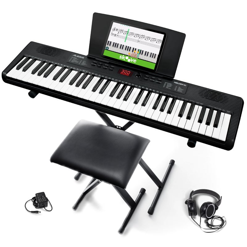 Alesis بيانو الكيبورد أليسيز ميلودي 61 MK4 للمبتدئين مع 61 مفتاح، مكبرات صوت، حامل، مقعد، سماعات، حامل لوح/نوتة موسيقية، 300 صوت ودروس موسيقية - Image 1