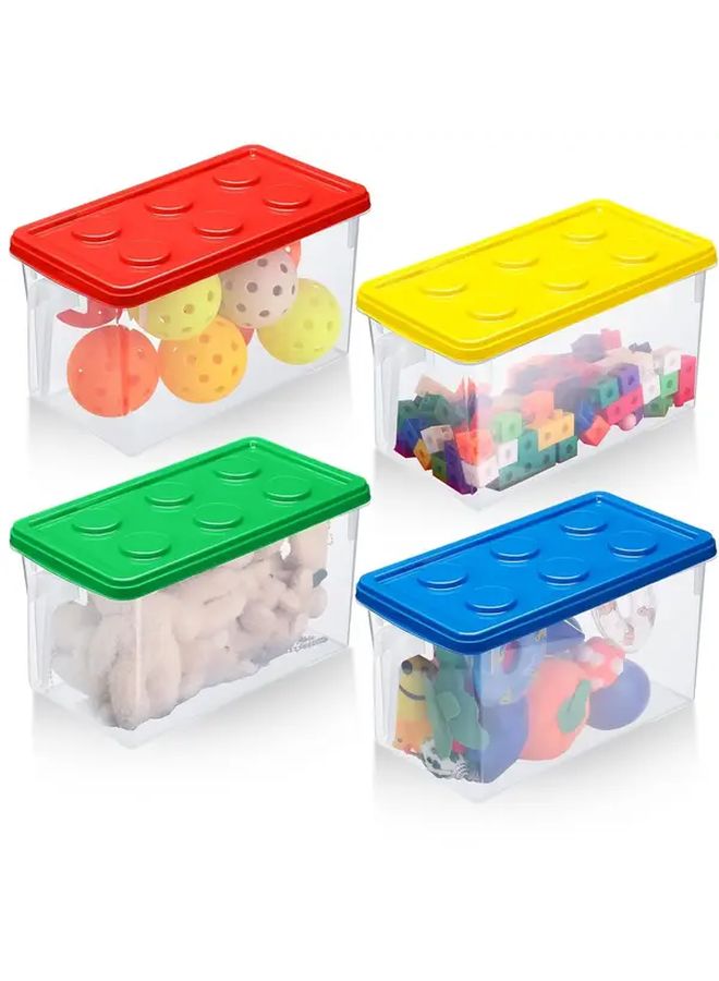 Green Stackable Toy Storage Bin with Lid and Handle - Image 4